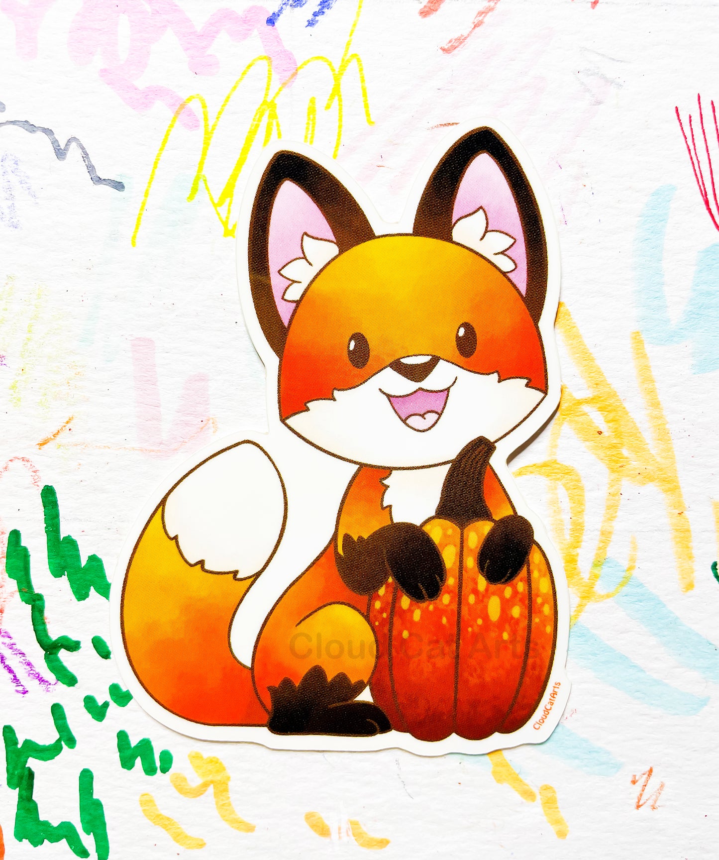 Pumpkin Fox - Cute Fall Animal - Vinyl Sticker