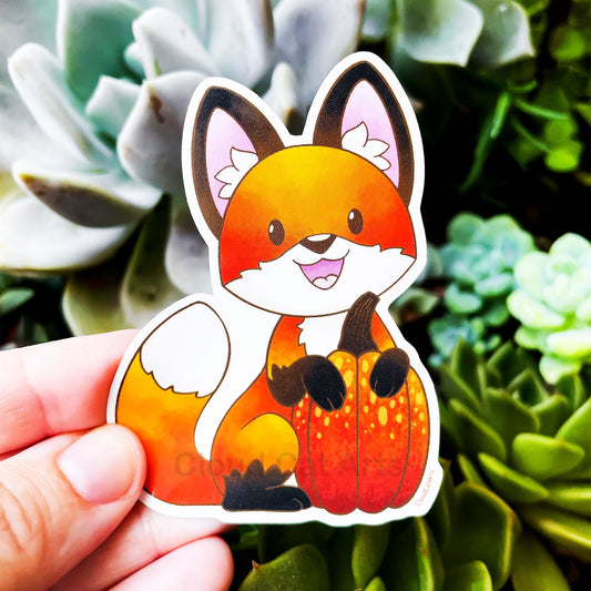 Pumpkin Fox - Cute Fall Animal - Vinyl Sticker