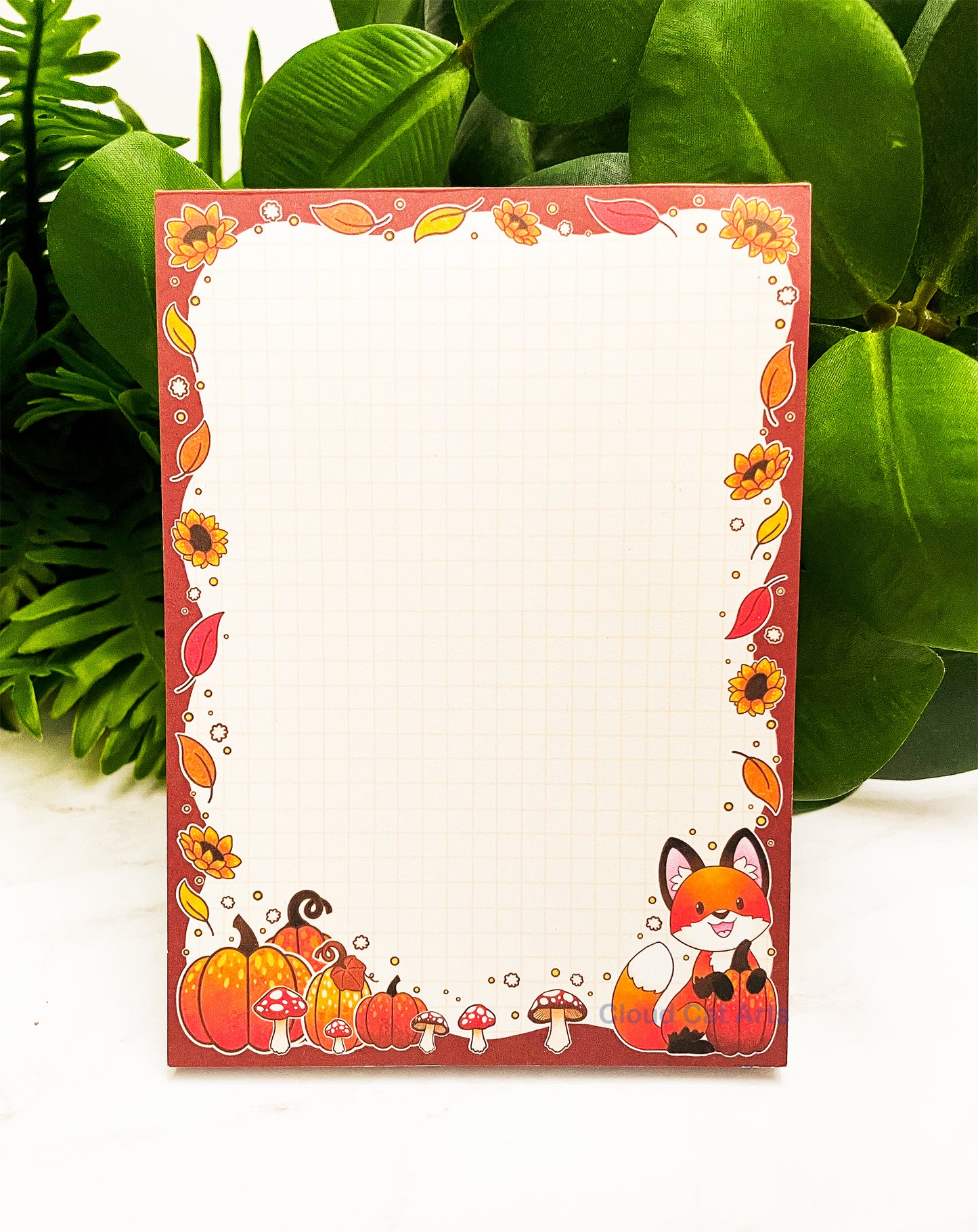 Pumpkin Fox - Cute Fall - Grid Notepad