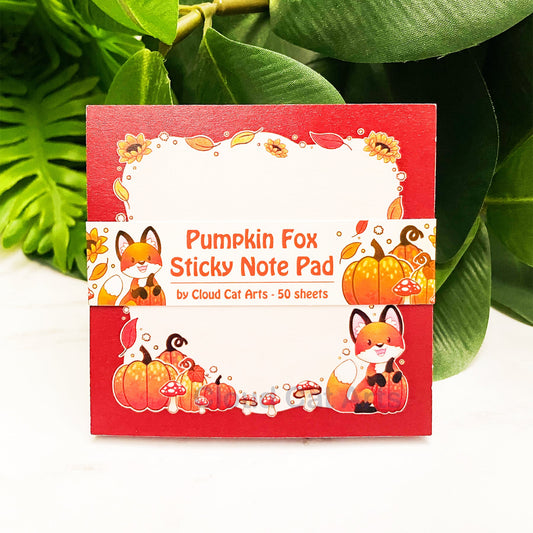 Pumpkin Fox - Cute Fall Leaves - Sticky Notepad