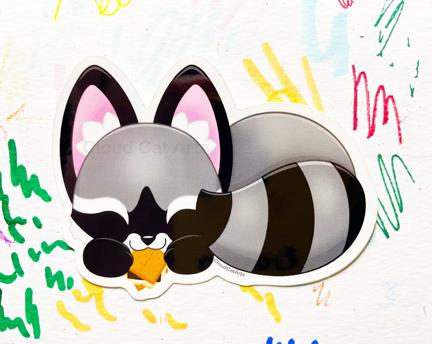 Raccoon Snack - Cute Smores Animal - Vinyl Sticker