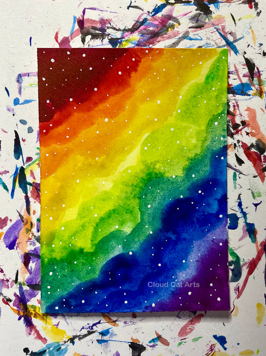 "Rainbow Galaxy 2" - Spacelette Series 1 - 9/27 - Original Mini Watercolor Painting 2.5"x3.5"