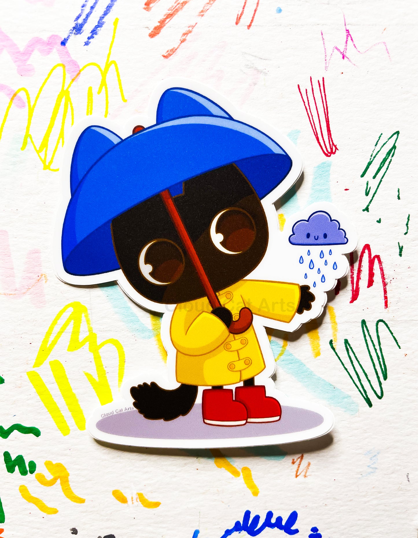 Rainy Day Milo -  Black Cat Umbrella - Vinyl Sticker 
