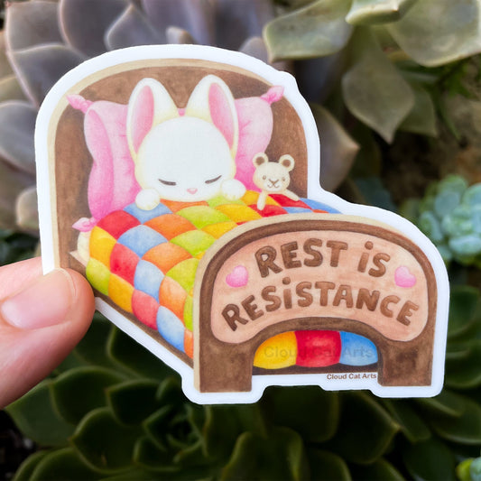 Rest Is Resistance - Sleepy Cat Bed - Vinyl Sticker