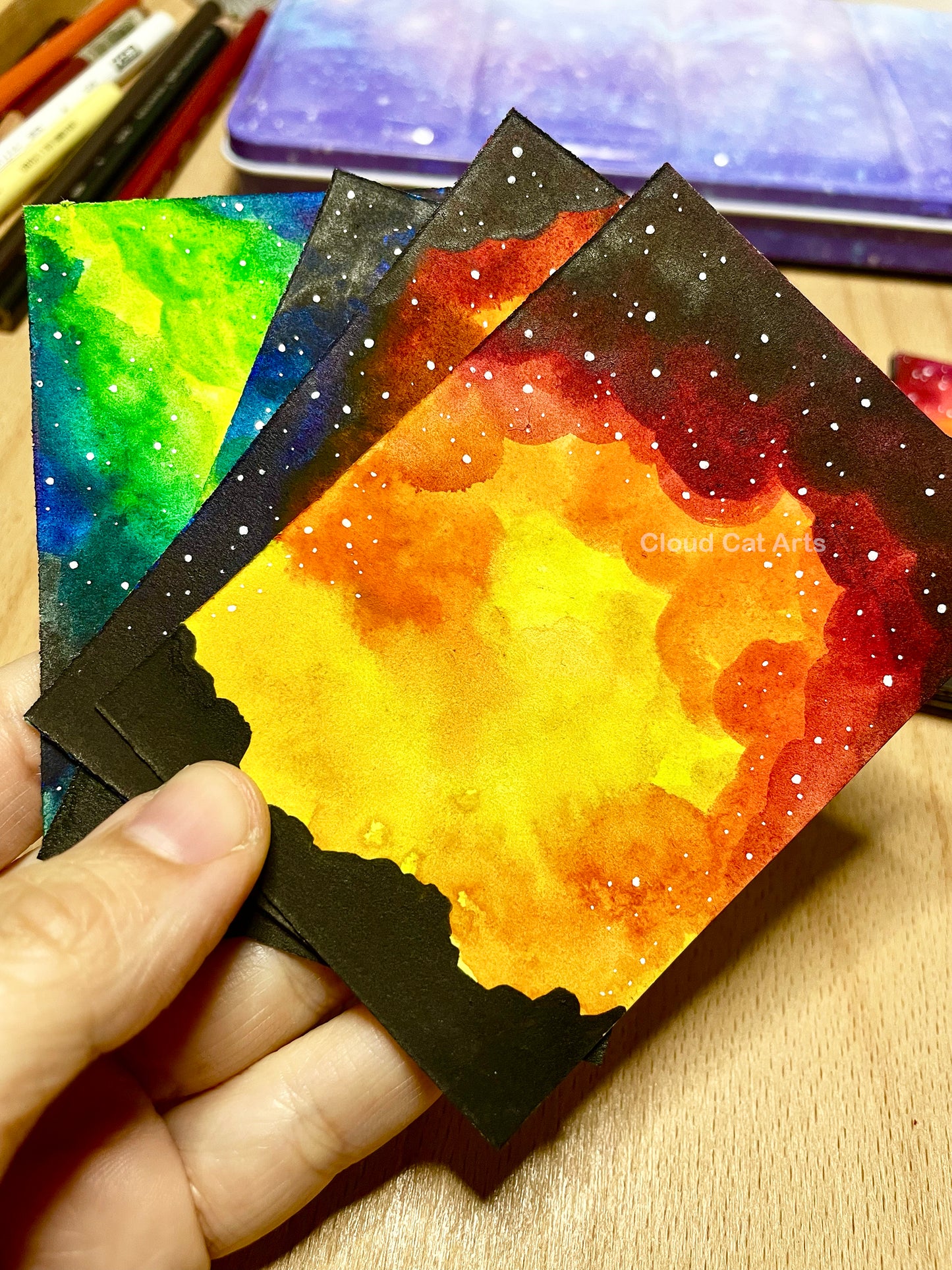 "Faraway Galaxy 9" - Spacelette Series 1 - 27/27 - Original Mini Watercolor Painting 2.5"x3.5"