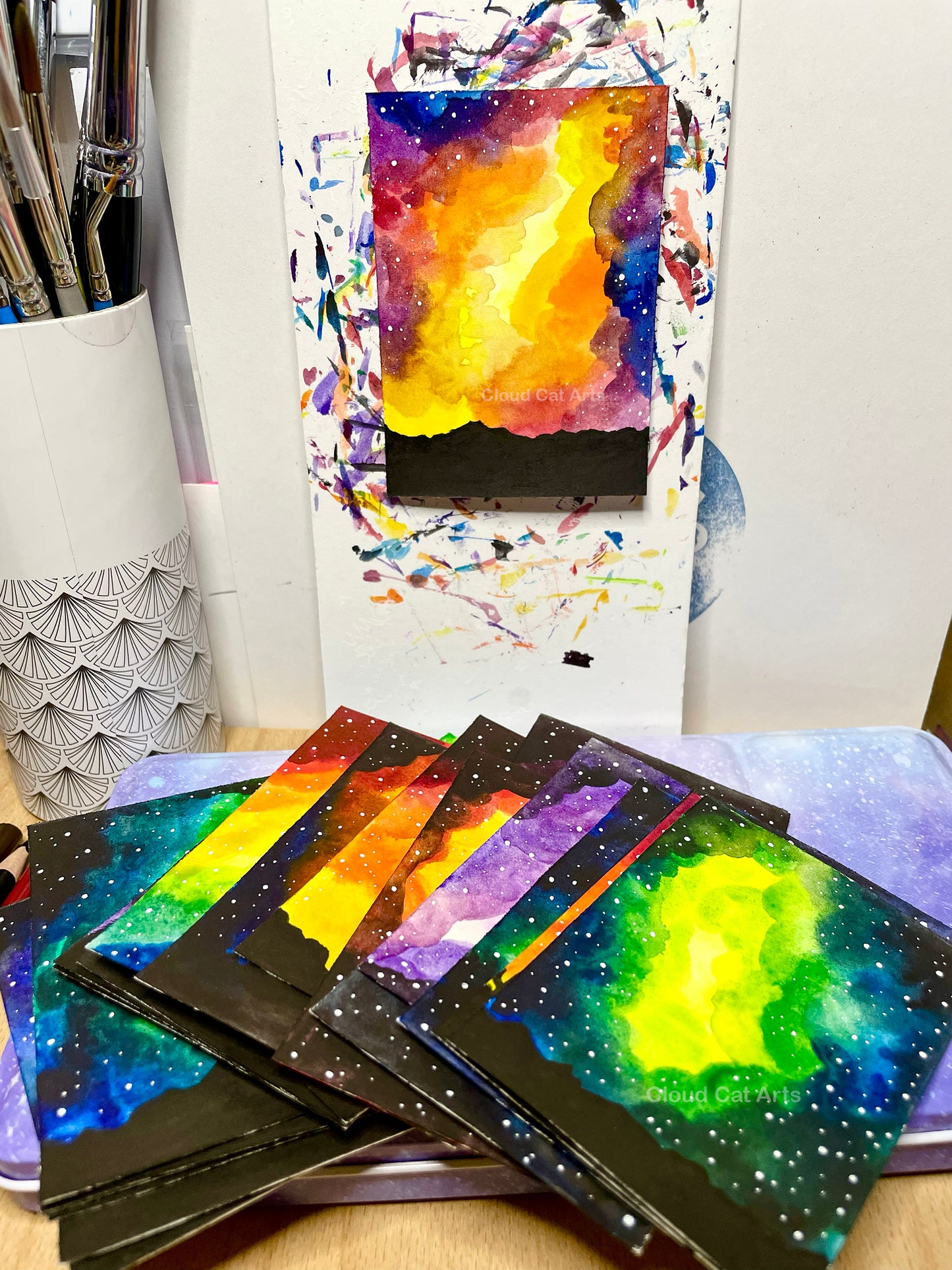 "Faraway Galaxy 3" - Spacelette Series 1 - 21/27 - Original Mini Watercolor Painting 2.5"x3.5"
