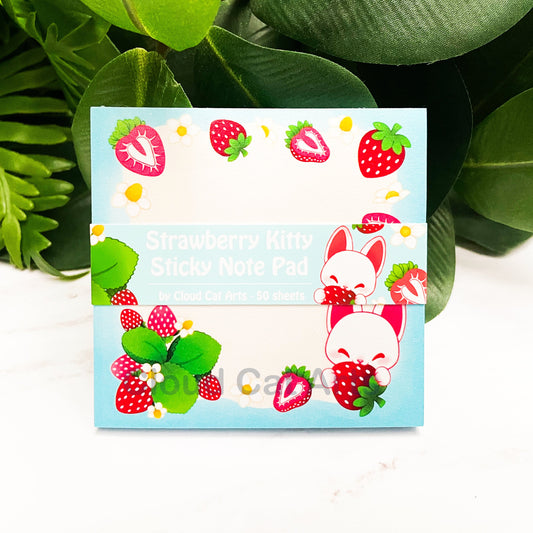 Strawberry Kitty - Cute Fruit Cat - Sticky Notepad