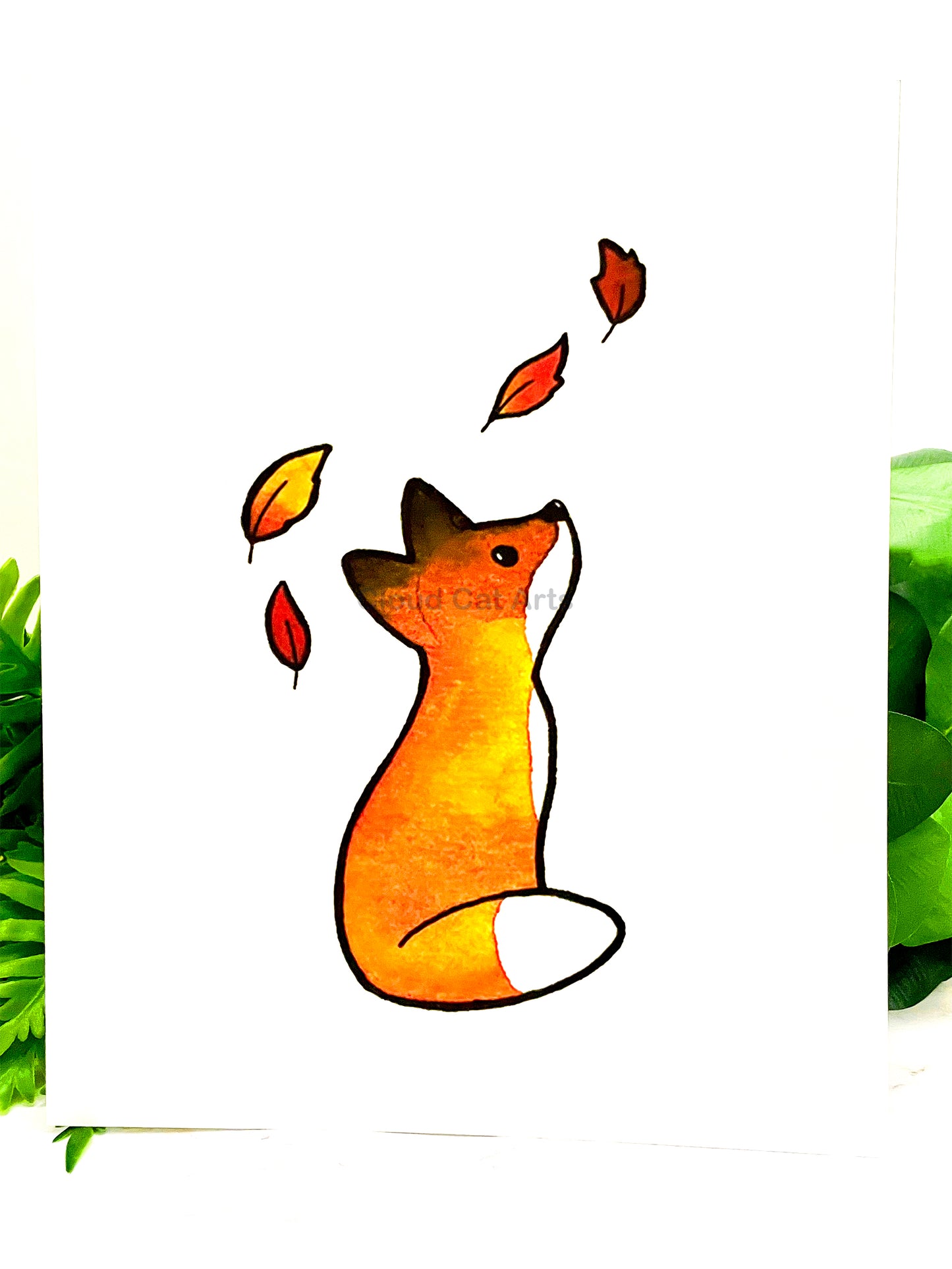 The Fox in the Leaves - Fall Animal Art Print - Handmade