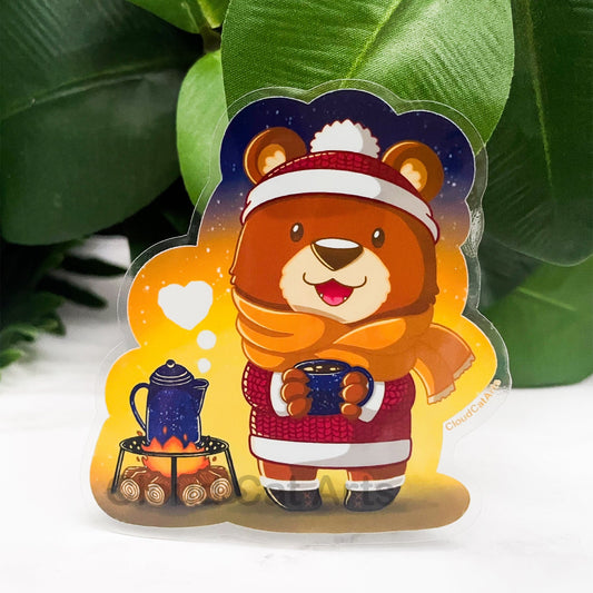 Warm Wishes - Winter Snow Bear - Clear Vinyl Sticker