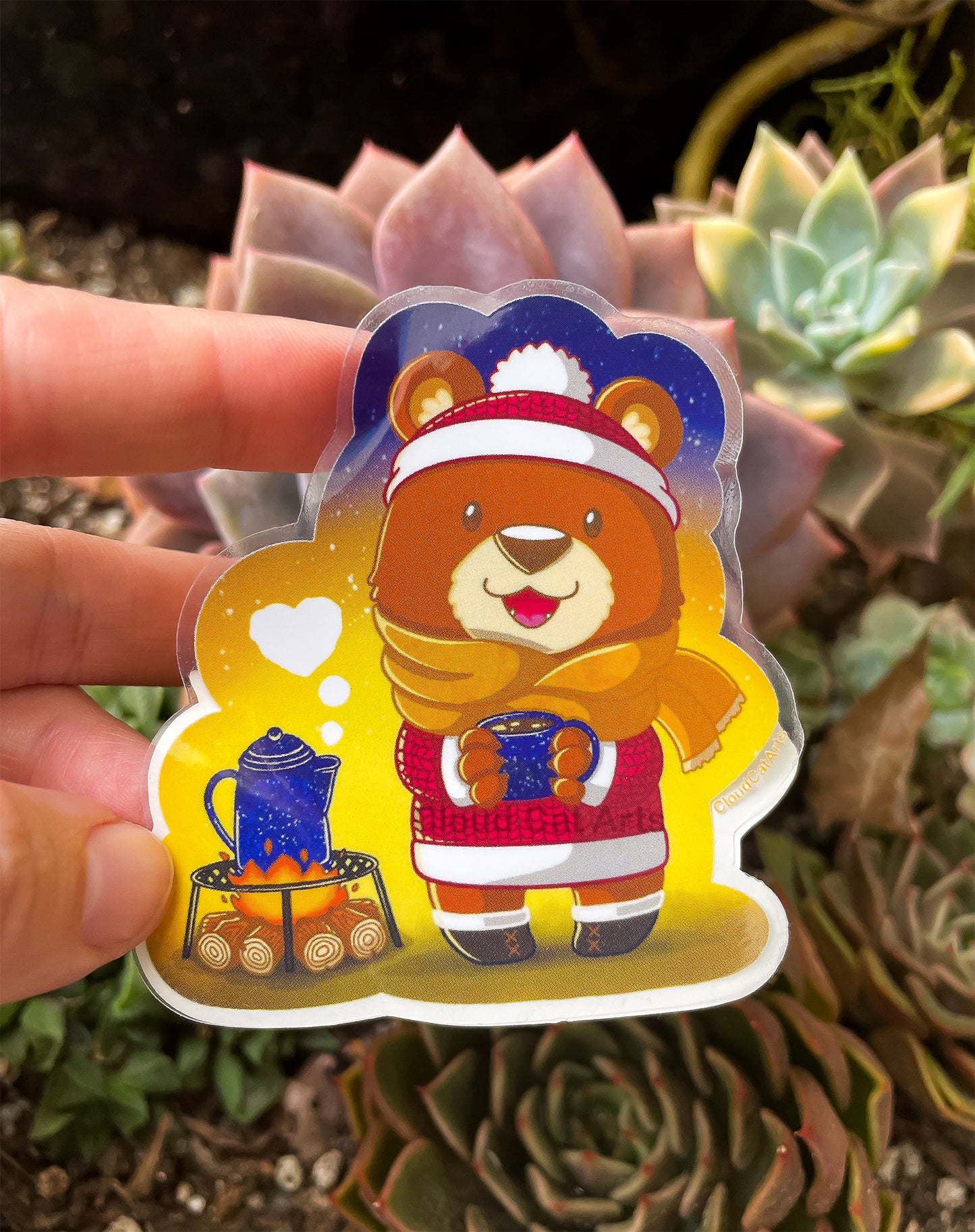 Warm Wishes - Winter Snow Bear - Clear Vinyl Sticker