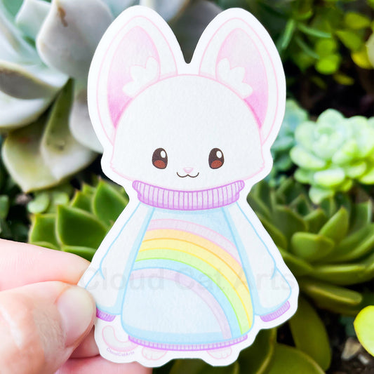 Rainbow Sweater Kitty - White Cat - Vinyl Sticker