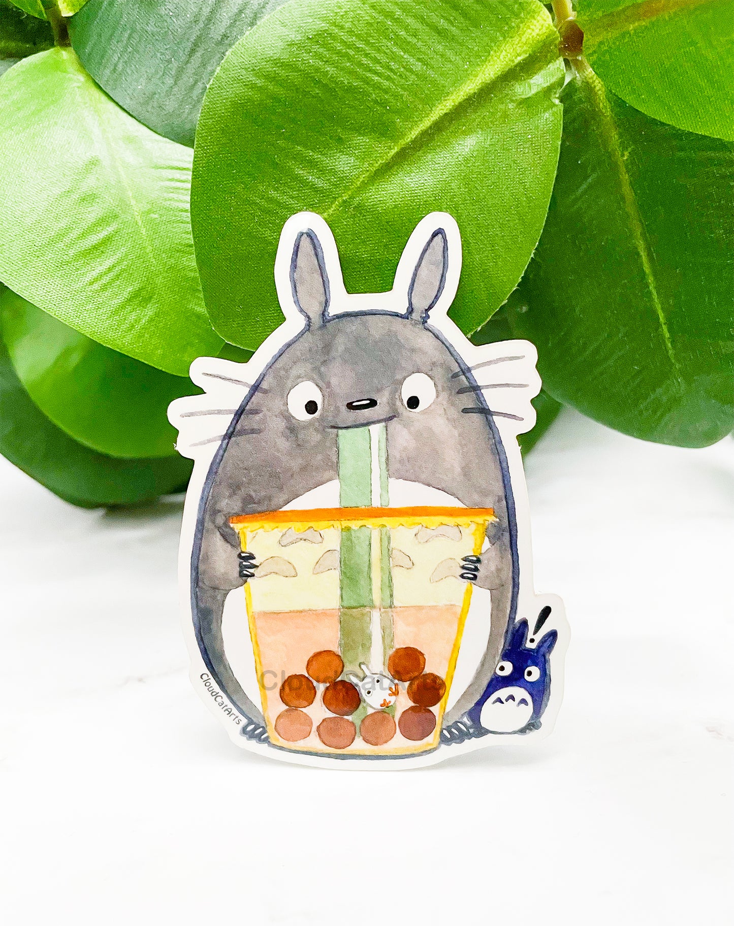 Totoro Forest Spirit with Boba Sticker - Kawaii Bubble Tea