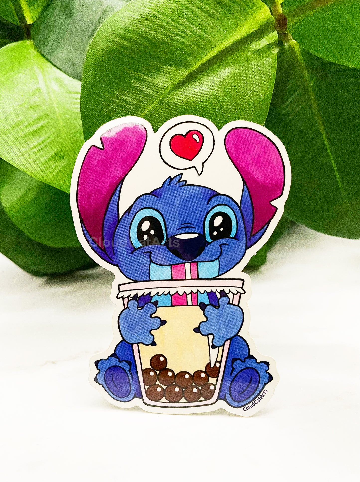Stitch Blue Alien with Boba Sticker - Kawaii Bubble Tea Stitch