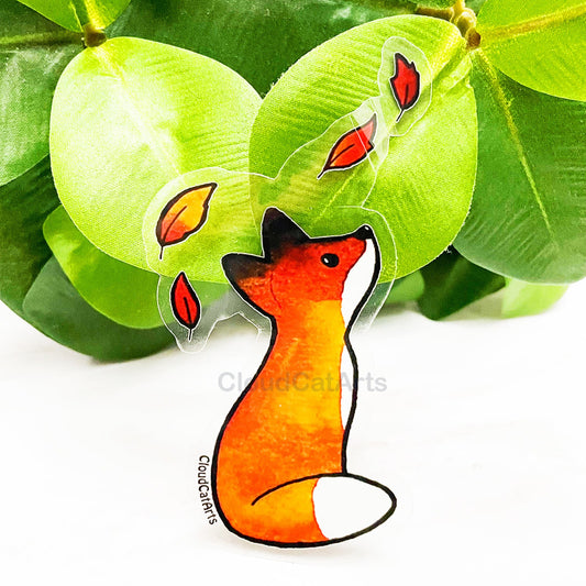 Fox in the Leaves Sticker - Clear - Cute Fall Kawaii Autumn