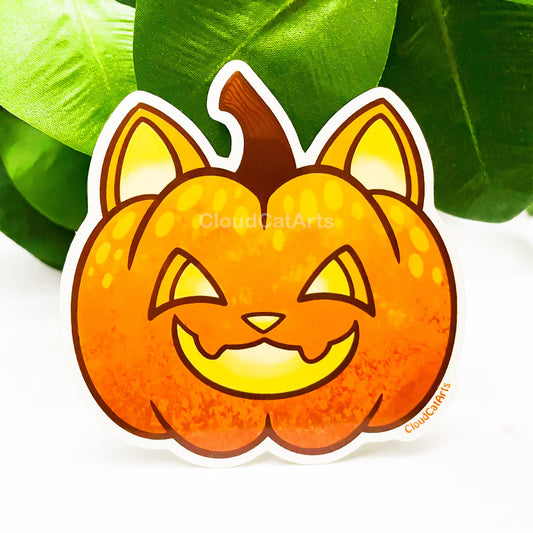 Jack-o-Kitty - Halloween Pumpkin Cat - Vinyl Sticker