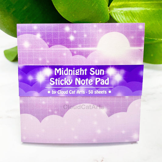 Midnight Sun - Purple Star Clouds - Sticky Notepad