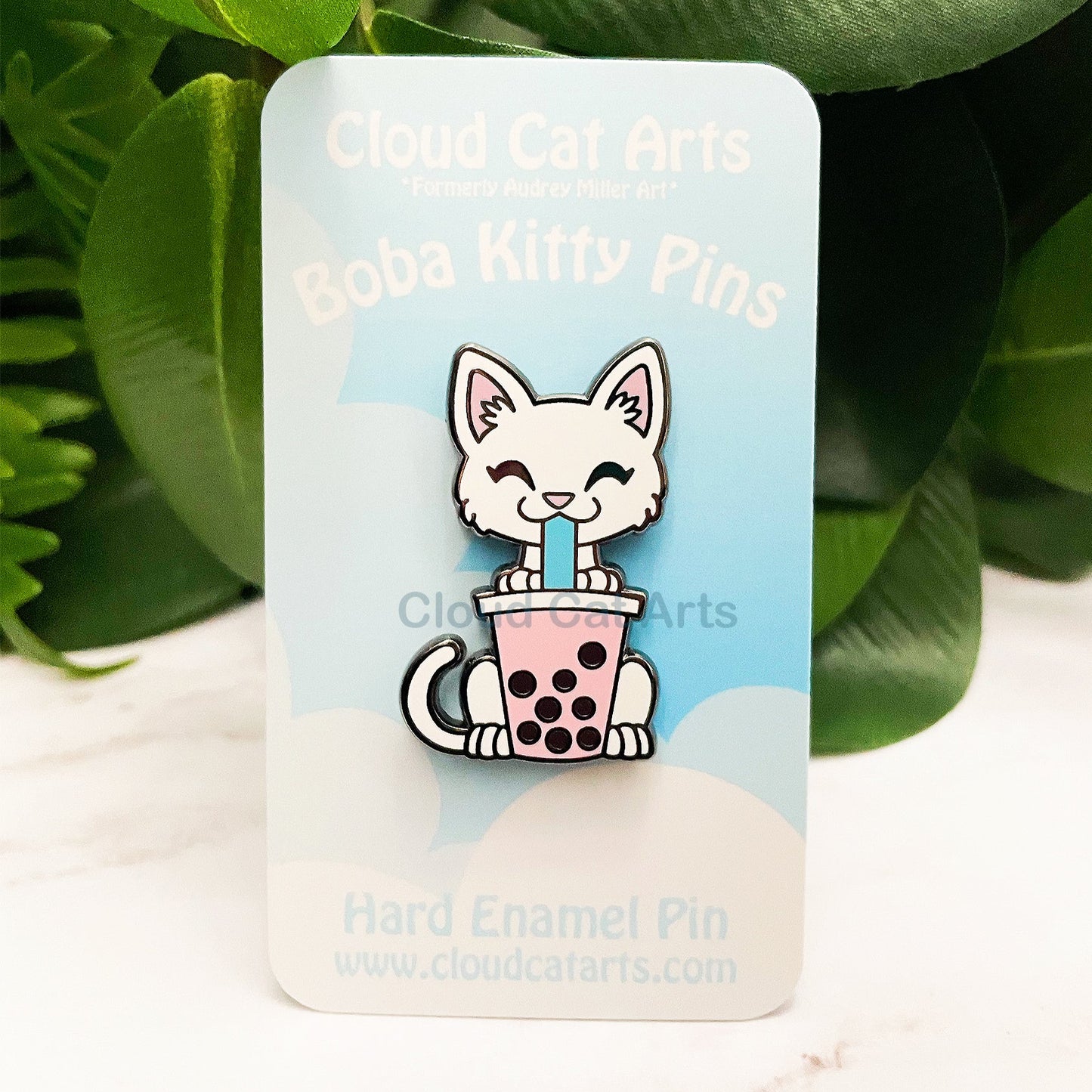 Strawberry Boba Tea Cat - Hard Enamel Pin