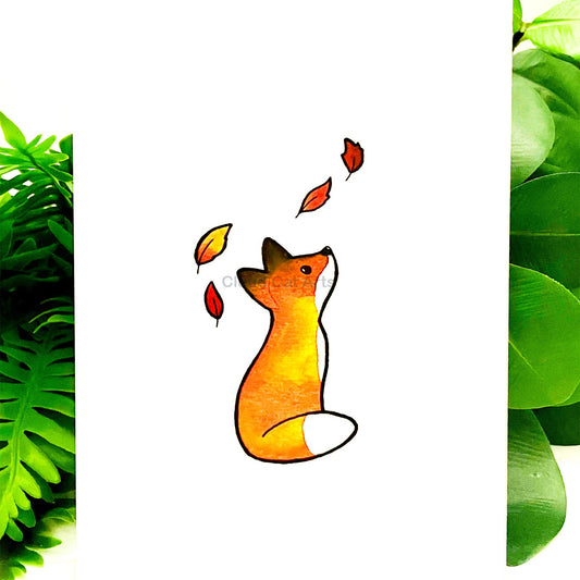The Fox in the Leaves - Fall Animal Art Print - Handmade